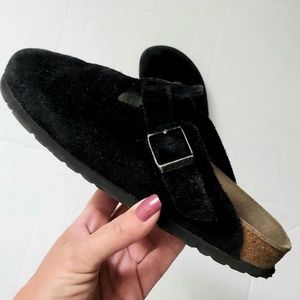 Birkenstock Clogs, Black Suede, Size 9